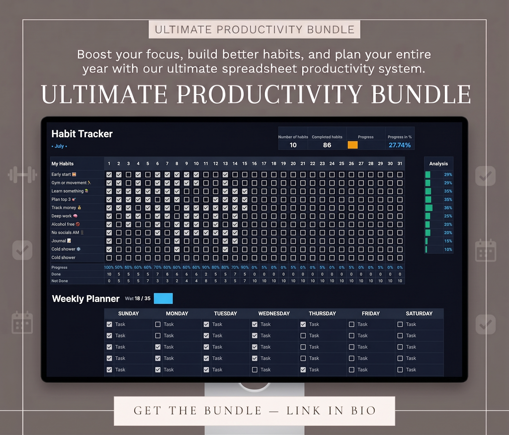 Productivity Pack: Habit & Task Tracker (Google Sheets)
